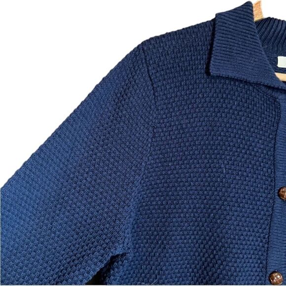 Tradition navy collared patterned cardigan - Picture 8 of 11